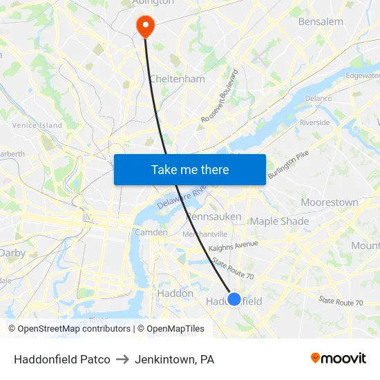 Haddonfield Patco to Jenkintown, PA map