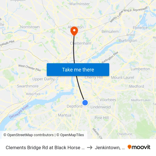 Clements Bridge Rd at Black Horse Pike to Jenkintown, PA map