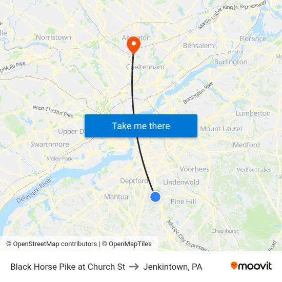 Black Horse Pike at Church St to Jenkintown, PA map