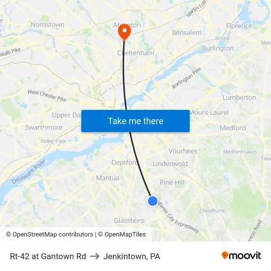 Rt-42 at Gantown Rd to Jenkintown, PA map