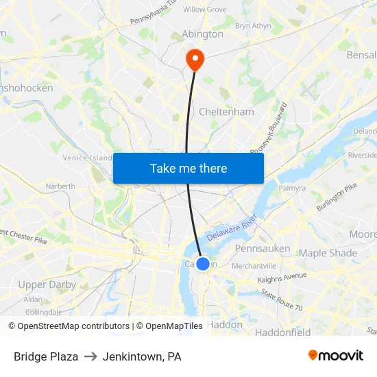 Bridge Plaza to Jenkintown, PA map