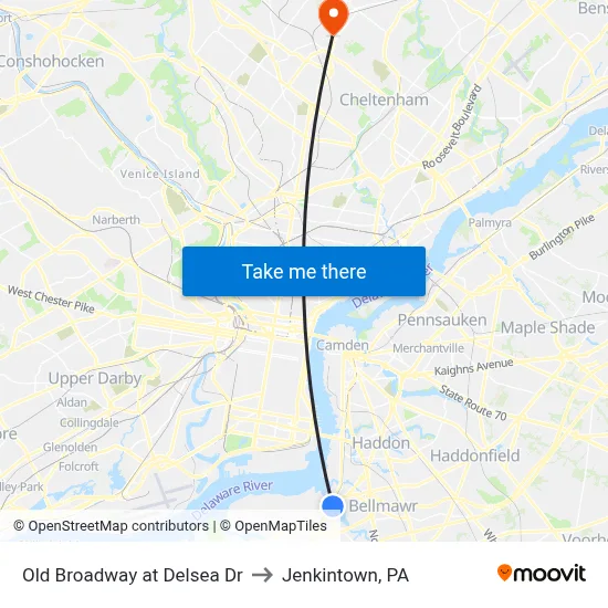 Old Broadway at Delsea Dr to Jenkintown, PA map