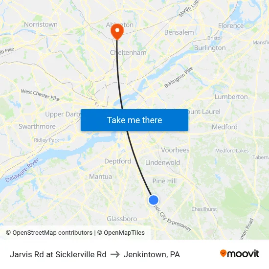 Jarvis Rd at Sicklerville Rd to Jenkintown, PA map
