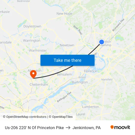 Us-206 220' N Of Princeton Pike to Jenkintown, PA map