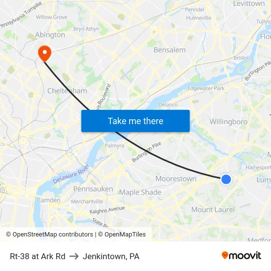 Rt-38 at Ark Rd to Jenkintown, PA map
