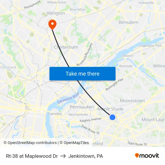 Rt-38 at Maplewood Dr to Jenkintown, PA map