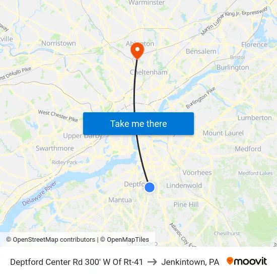 Deptford Center Rd 300' W Of Rt-41 to Jenkintown, PA map
