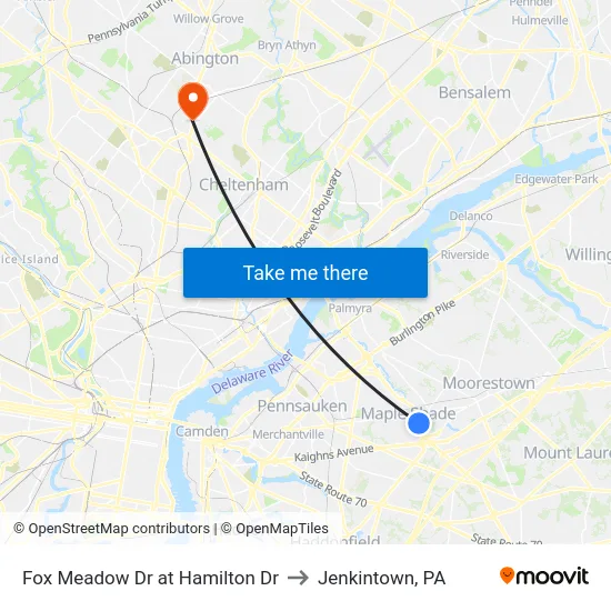 Fox Meadow Dr at Hamilton Dr to Jenkintown, PA map