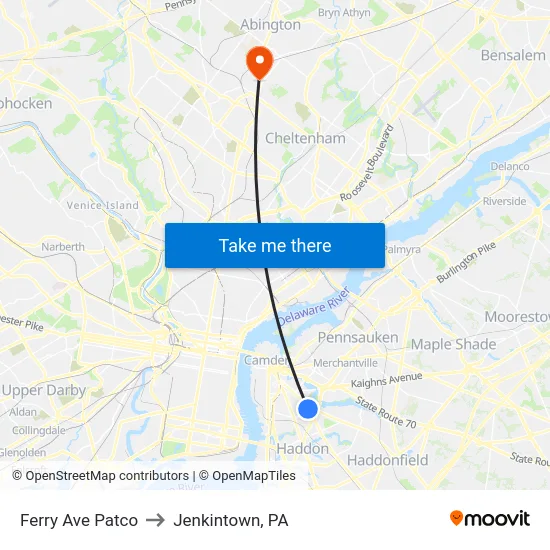Ferry Ave Patco to Jenkintown, PA map