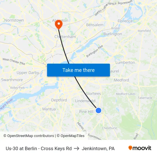 Us-30 at Berlin - Cross Keys Rd to Jenkintown, PA map
