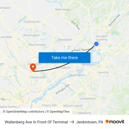 Wallenberg Ave In Front Of Terminal to Jenkintown, PA map
