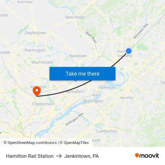 Hamilton Rail Station to Jenkintown, PA map