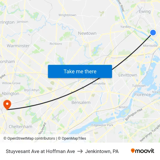 Stuyvesant Ave at Hoffman Ave to Jenkintown, PA map