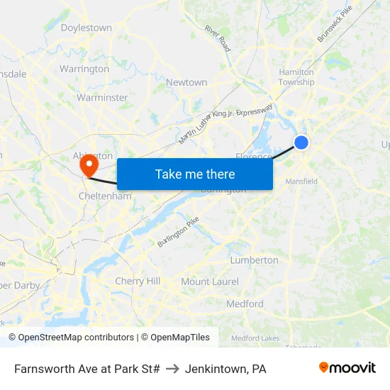 Farnsworth Ave at Park St# to Jenkintown, PA map