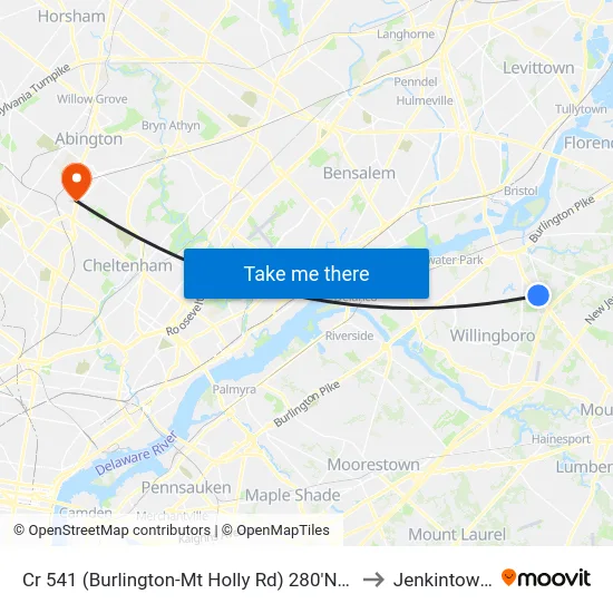 Cr 541 (Burlington-Mt Holly Rd) 280'N Of Sunset Rd to Jenkintown, PA map