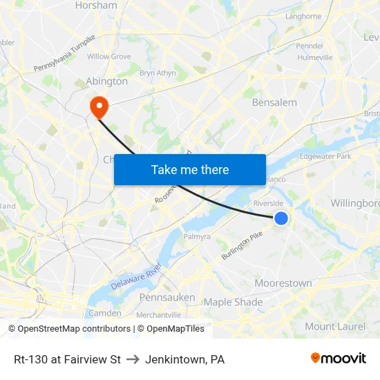 Rt-130 at Fairview St to Jenkintown, PA map
