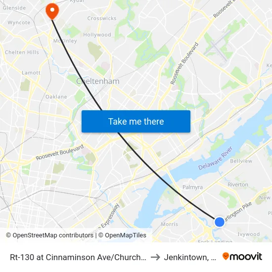 Rt-130 at Cinnaminson Ave/Church Rd to Jenkintown, PA map