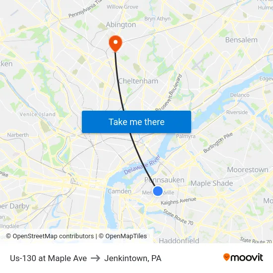 Us-130 at Maple Ave to Jenkintown, PA map