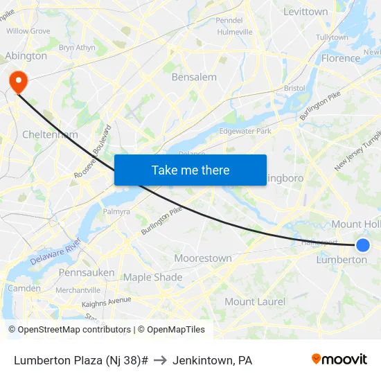 Lumberton Plaza (Nj 38)# to Jenkintown, PA map