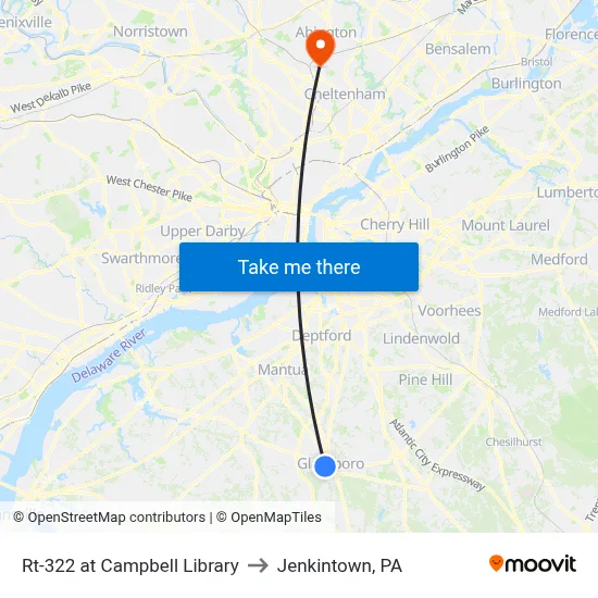 Rt-322 at Campbell Library to Jenkintown, PA map