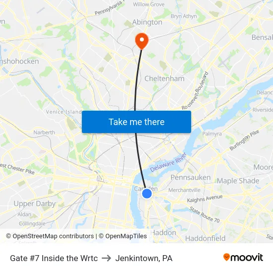 Gate #7 Inside the Wrtc to Jenkintown, PA map