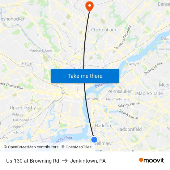 Us-130 at Browning Rd to Jenkintown, PA map