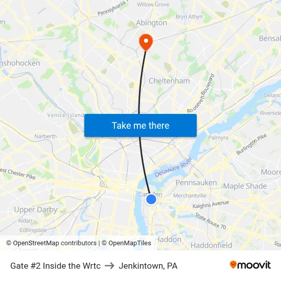 Gate #2 Inside the Wrtc to Jenkintown, PA map