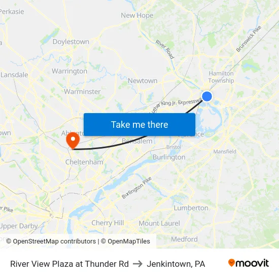 River View Plaza at Thunder Rd to Jenkintown, PA map