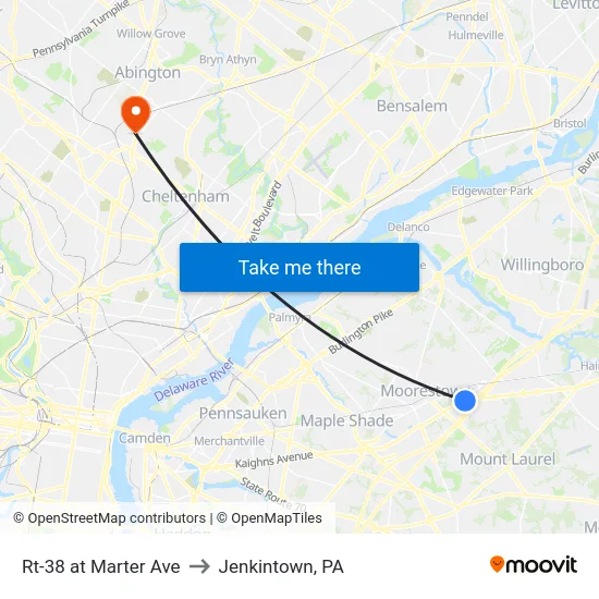 Rt-38 at Marter Ave to Jenkintown, PA map