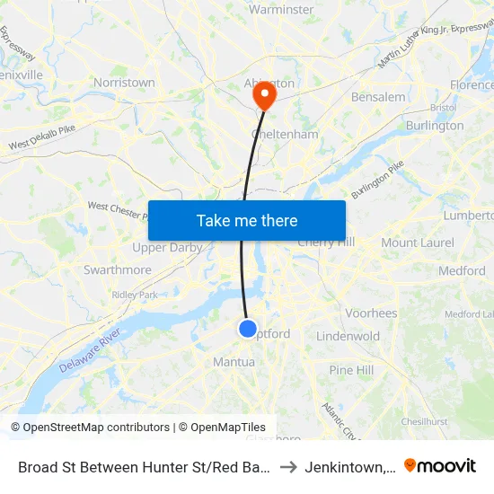 Broad St Between Hunter St/Red Bank Ave to Jenkintown, PA map