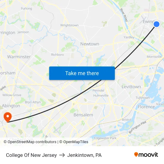 College Of New Jersey to Jenkintown, PA map