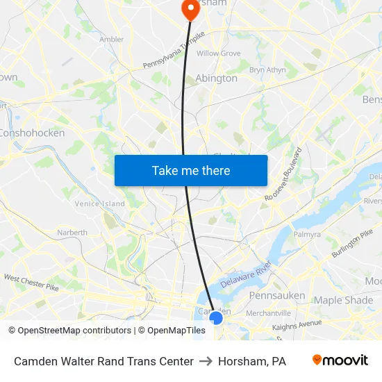 Camden Walter Rand Trans Center to Horsham, PA map
