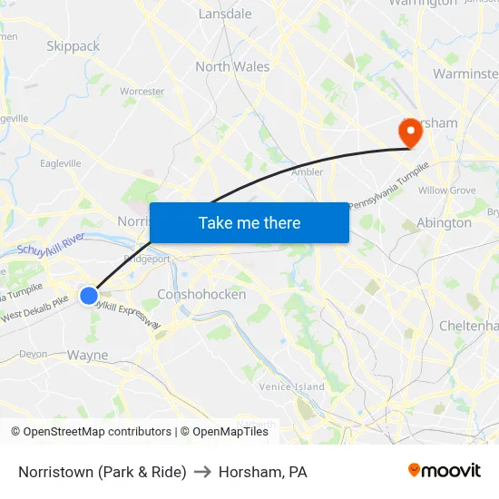 Norristown (Park & Ride) to Horsham, PA map