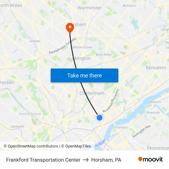 Frankford Transportation Center to Horsham, PA map