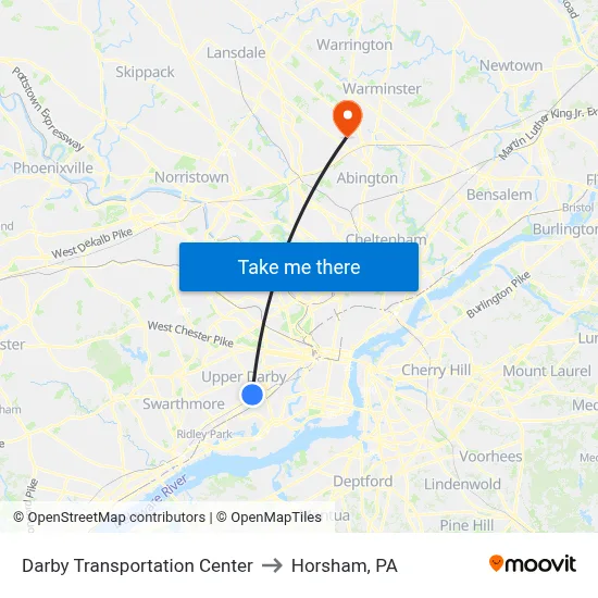 Darby Transportation Center to Horsham, PA map