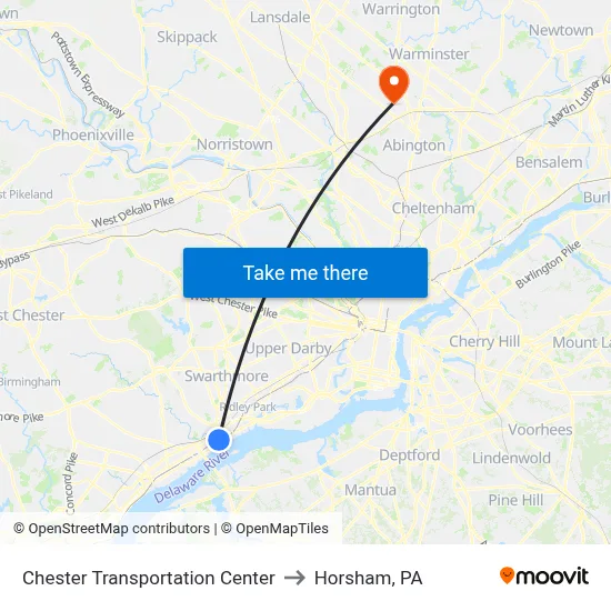 Chester Transportation Center to Horsham, PA map