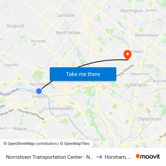 Norristown Transportation Center - Nhsl to Horsham, PA map
