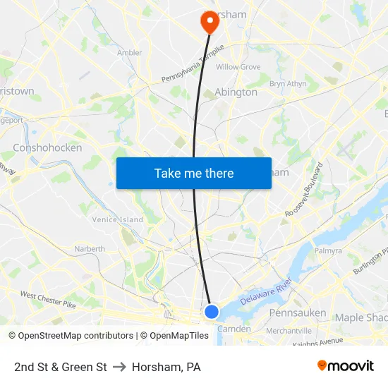 2nd St & Green St to Horsham, PA map