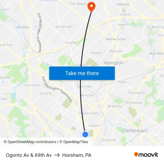 Ogontz Av & 69th Av to Horsham, PA map