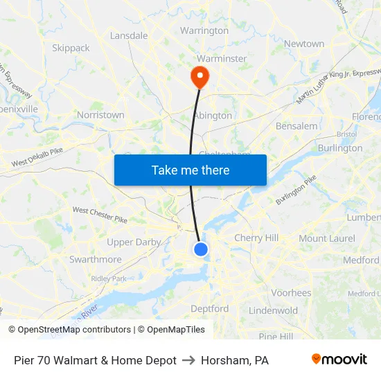 Pier 70 Walmart & Home Depot to Horsham, PA map