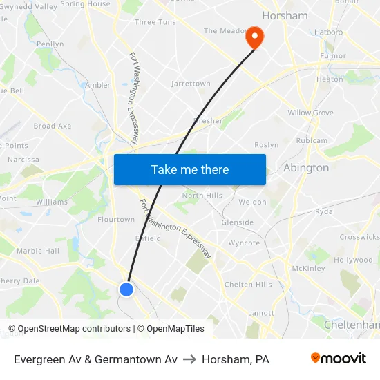 Evergreen Av & Germantown Av to Horsham, PA map