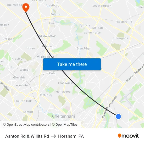 Ashton Rd & Willits Rd to Horsham, PA map