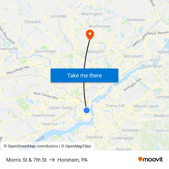Morris St & 7th St to Horsham, PA map