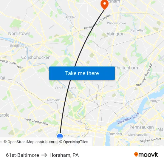 61st-Baltimore to Horsham, PA map