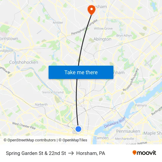 Spring Garden St & 22nd St to Horsham, PA map