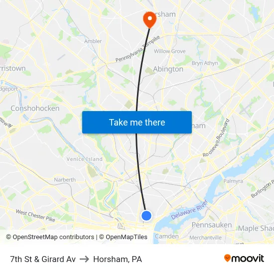 7th St & Girard Av to Horsham, PA map