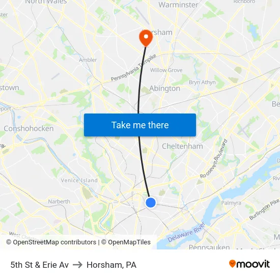 5th St & Erie Av to Horsham, PA map
