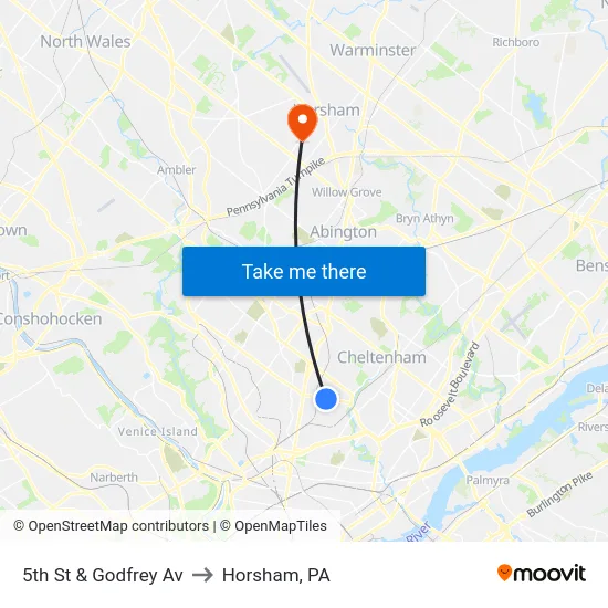 5th St & Godfrey Av to Horsham, PA map