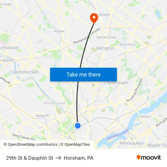 29th St & Dauphin St to Horsham, PA map