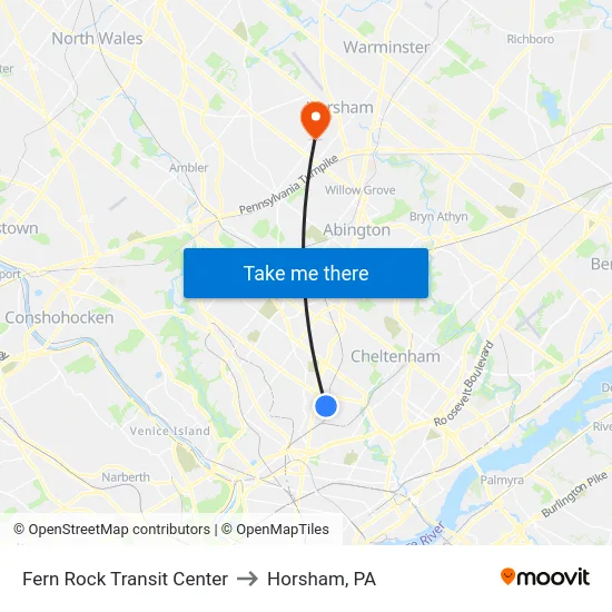 Fern Rock Transit Center to Horsham, PA map